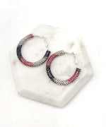 Black Pink Silver Striped Glitter Hoop Earrings