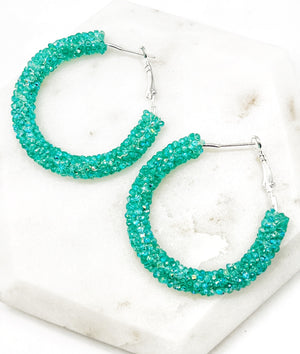 Aqua Glitter Hoop Earrings