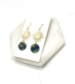 Olive Green Gold Sunburst Earrings