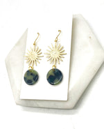 Olive Green Gold Sunburst Earrings