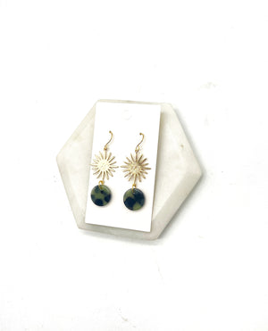 Olive Green Gold Sunburst Earrings