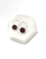 Maroon Pom Hoop Earrings