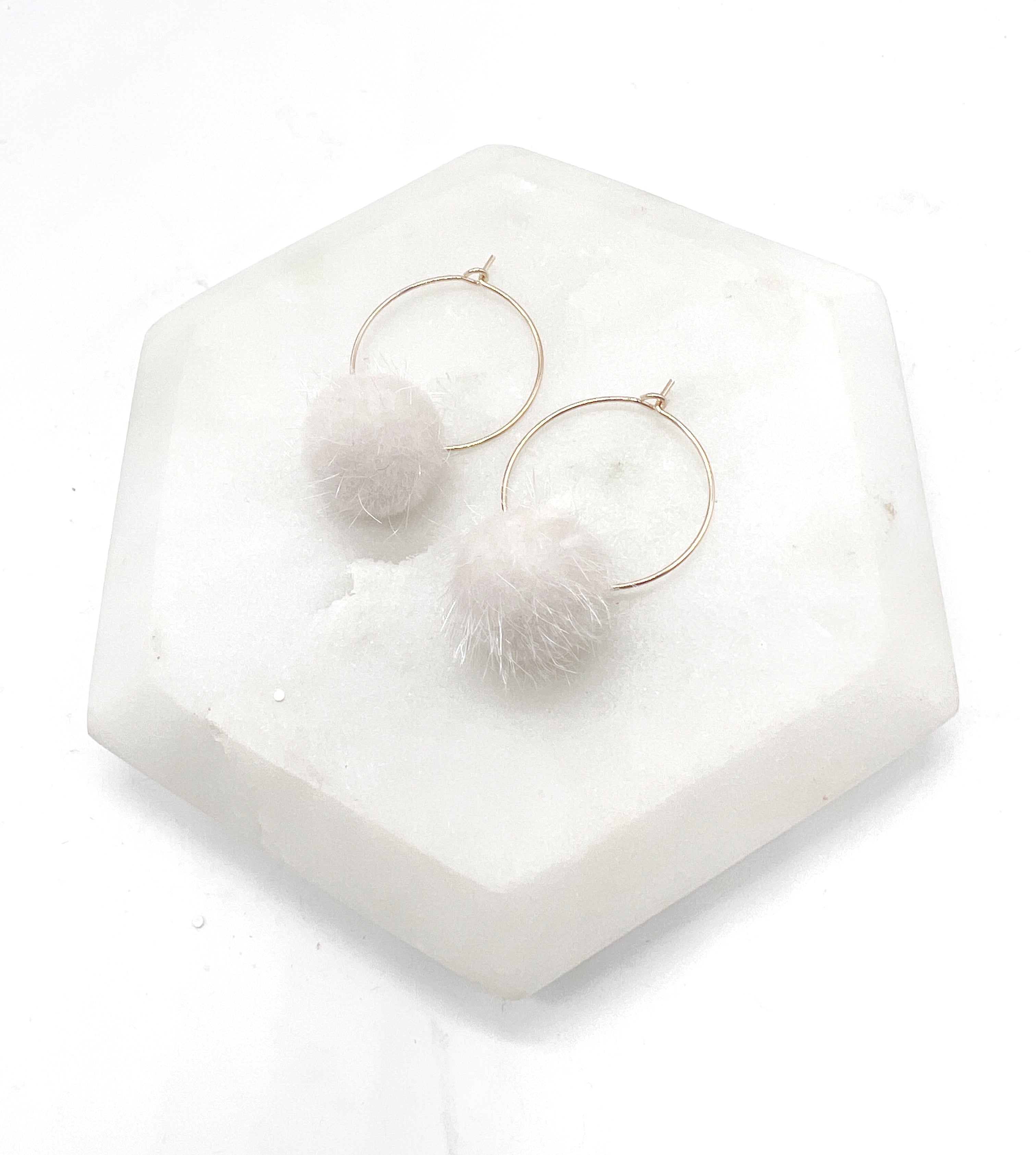 Ivory Pom Hoop Earrings