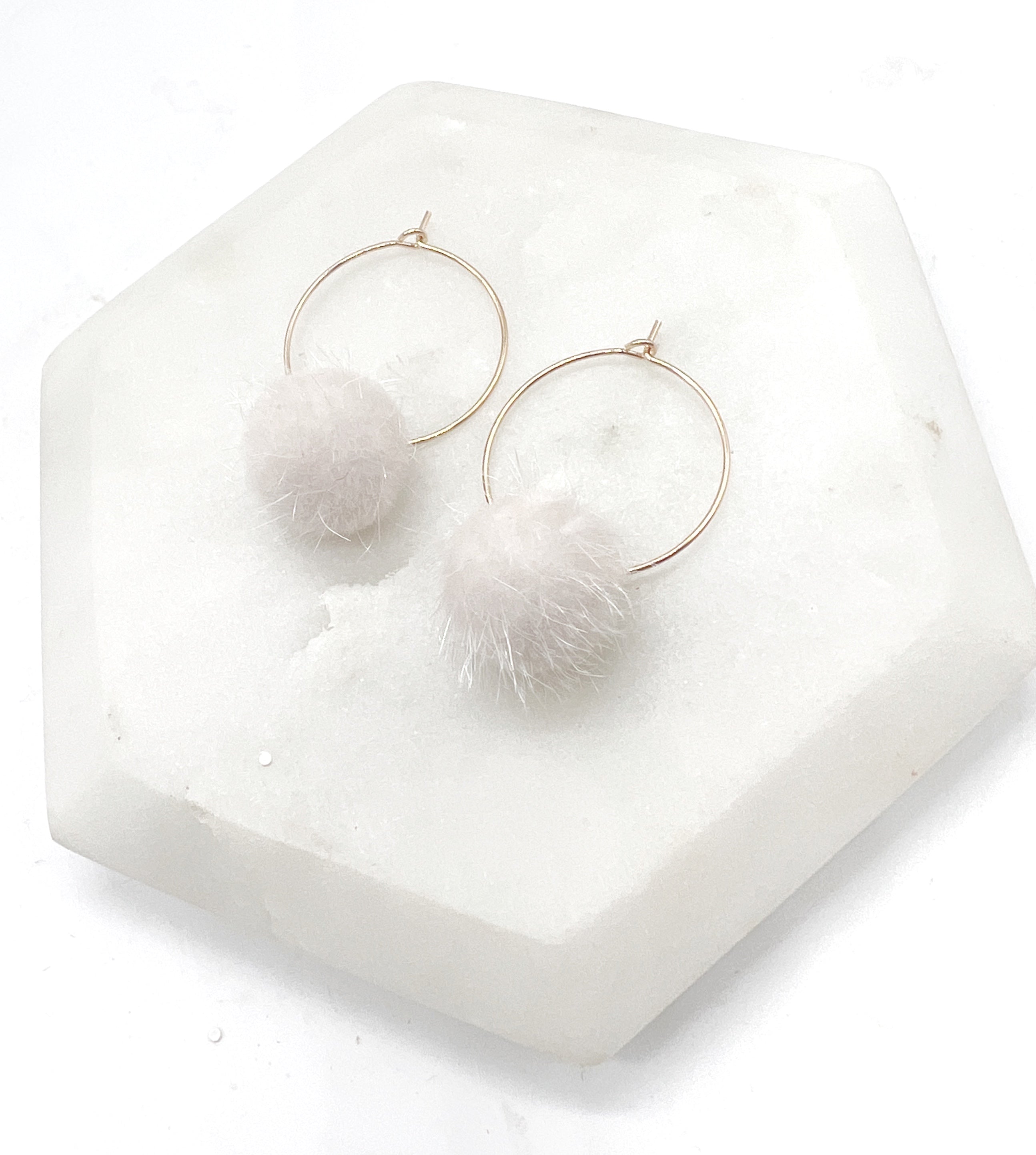Ivory Pom Hoop Earrings