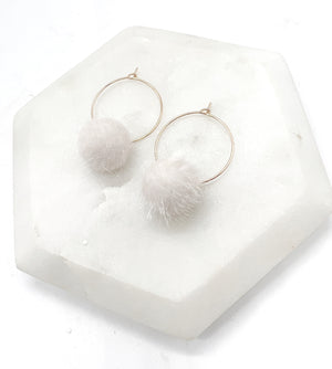 Ivory Pom Hoop Earrings