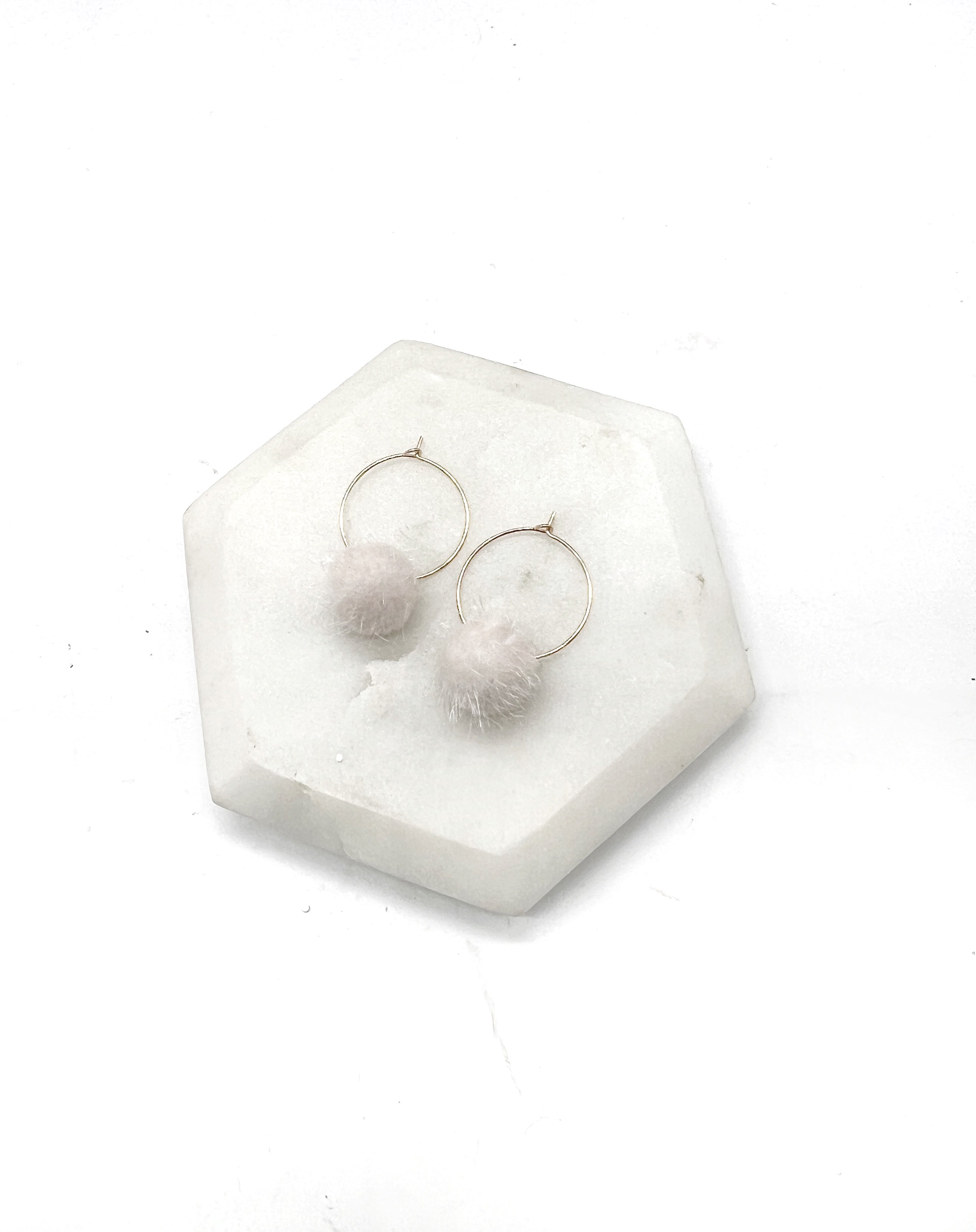 Ivory Pom Hoop Earrings