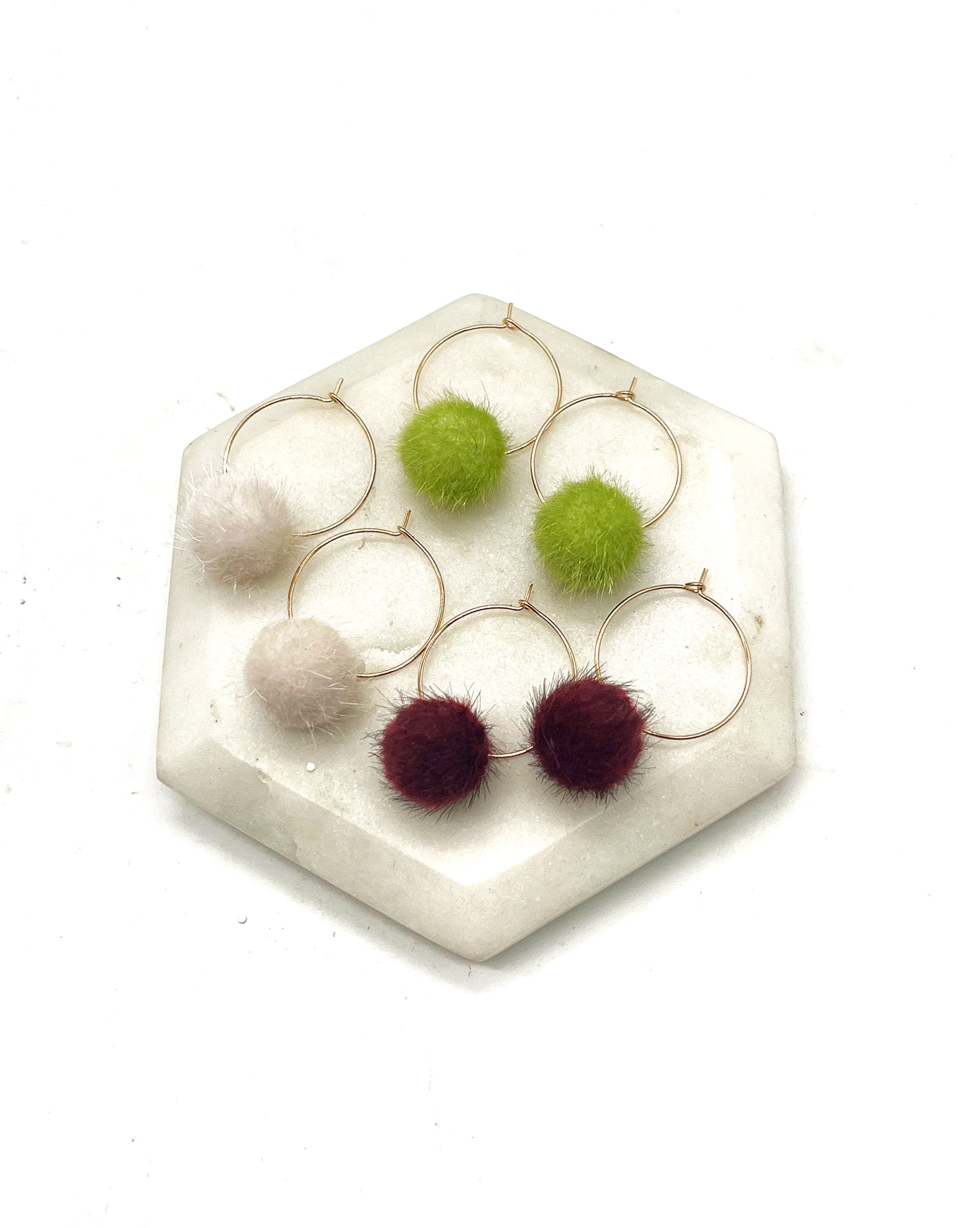Ivory Pom Hoop Earrings