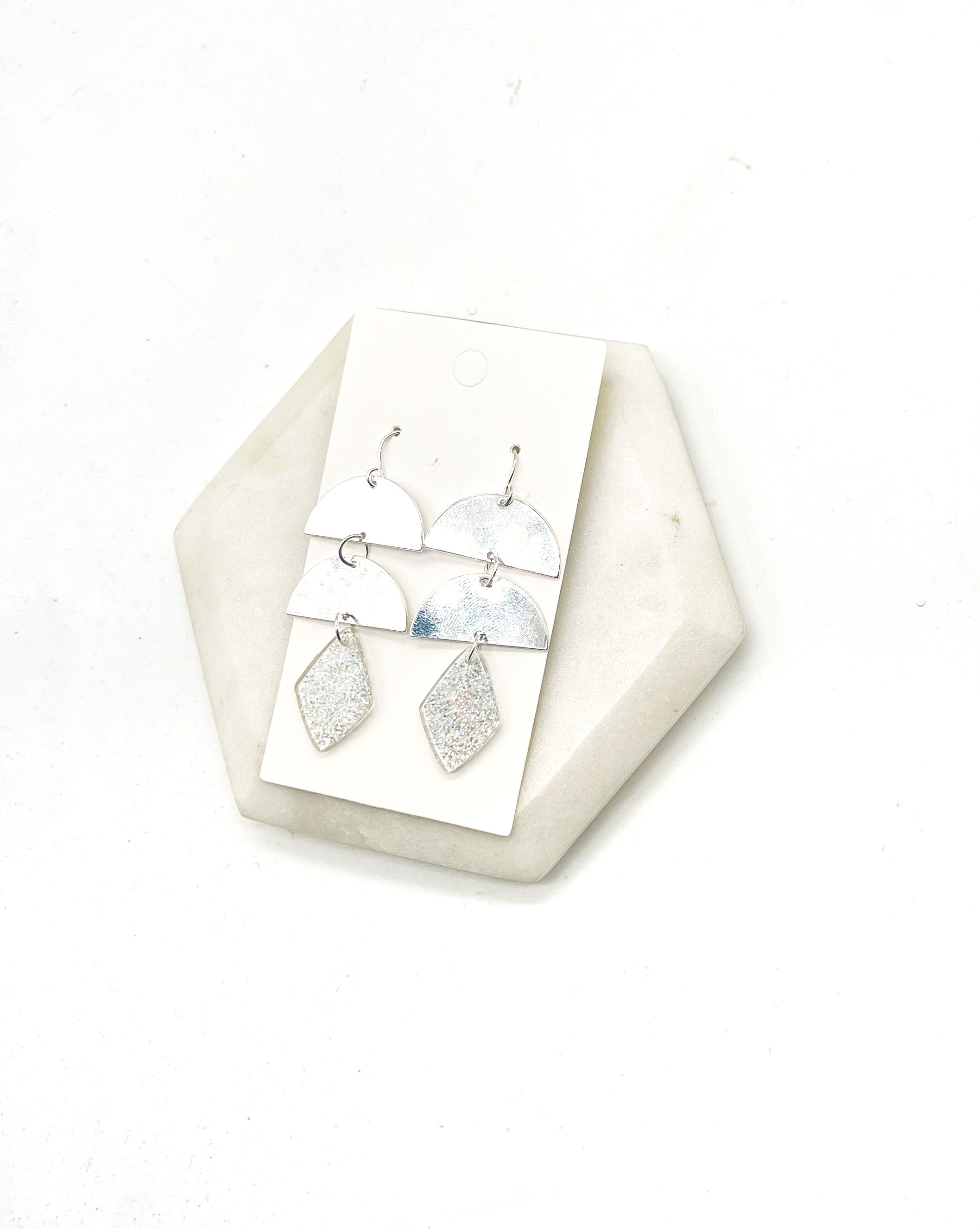 Silver Glitter Double Luna Earrings