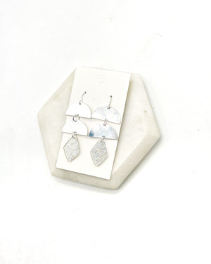 Silver Glitter Double Luna Earrings