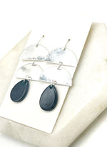 Black Silver Double Luna Earrings