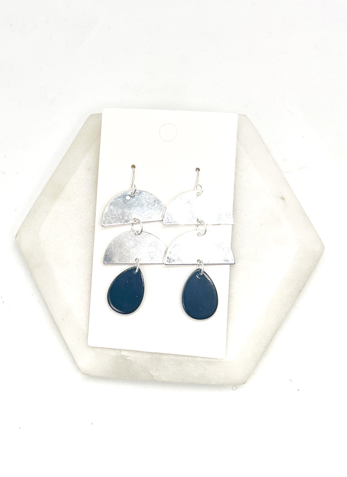 Black Silver Double Luna Earrings