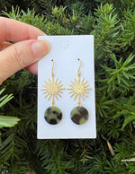 Olive Green Gold Sunburst Earrings