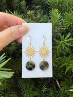 Olive Green Gold Sunburst Earrings