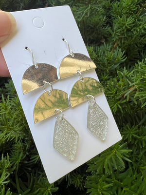 Silver Glitter Double Luna Earrings