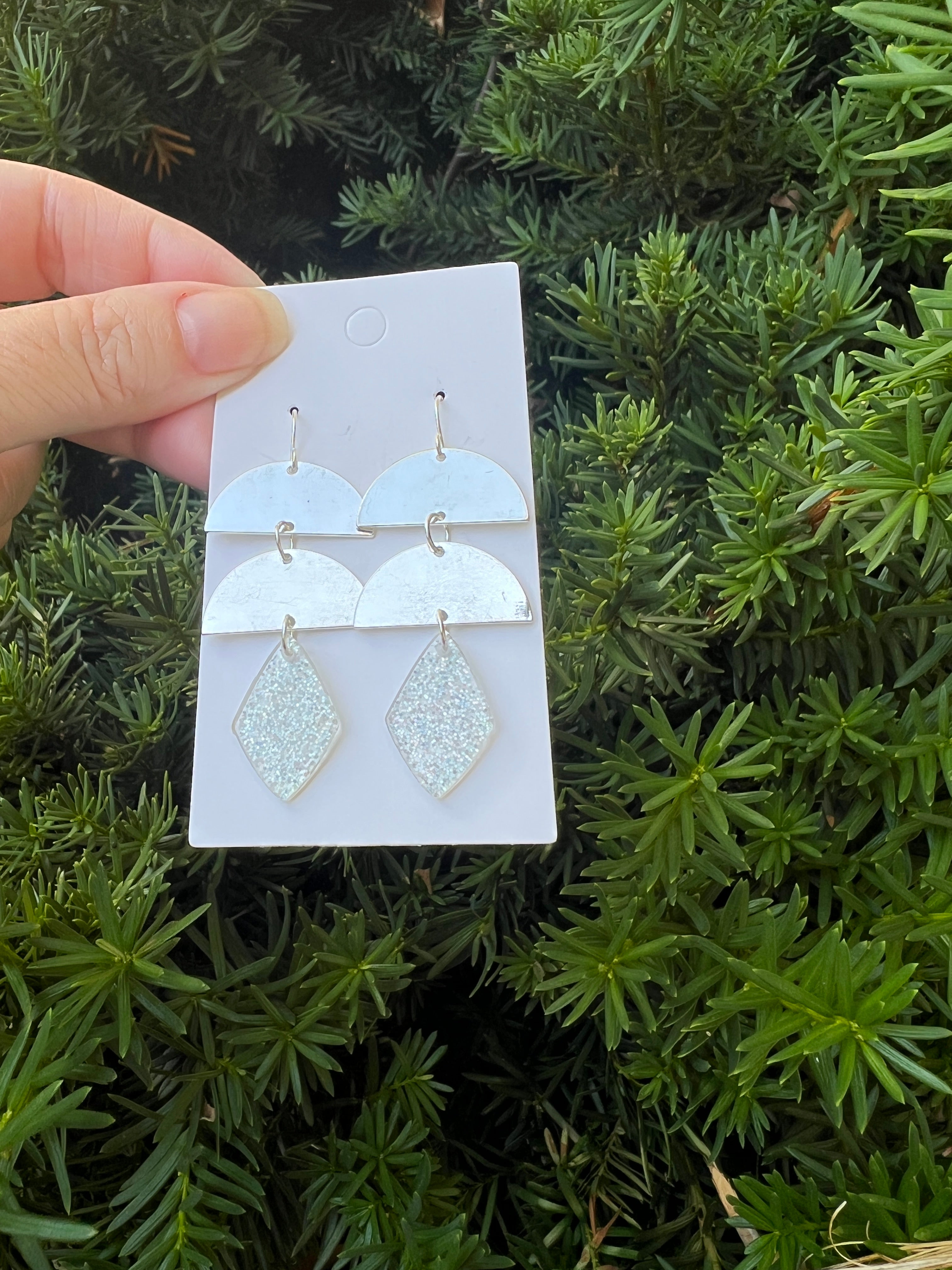 Silver Glitter Double Luna Earrings