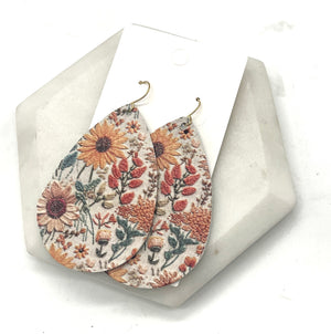 Embroidered Sunflower Leather Teardrop