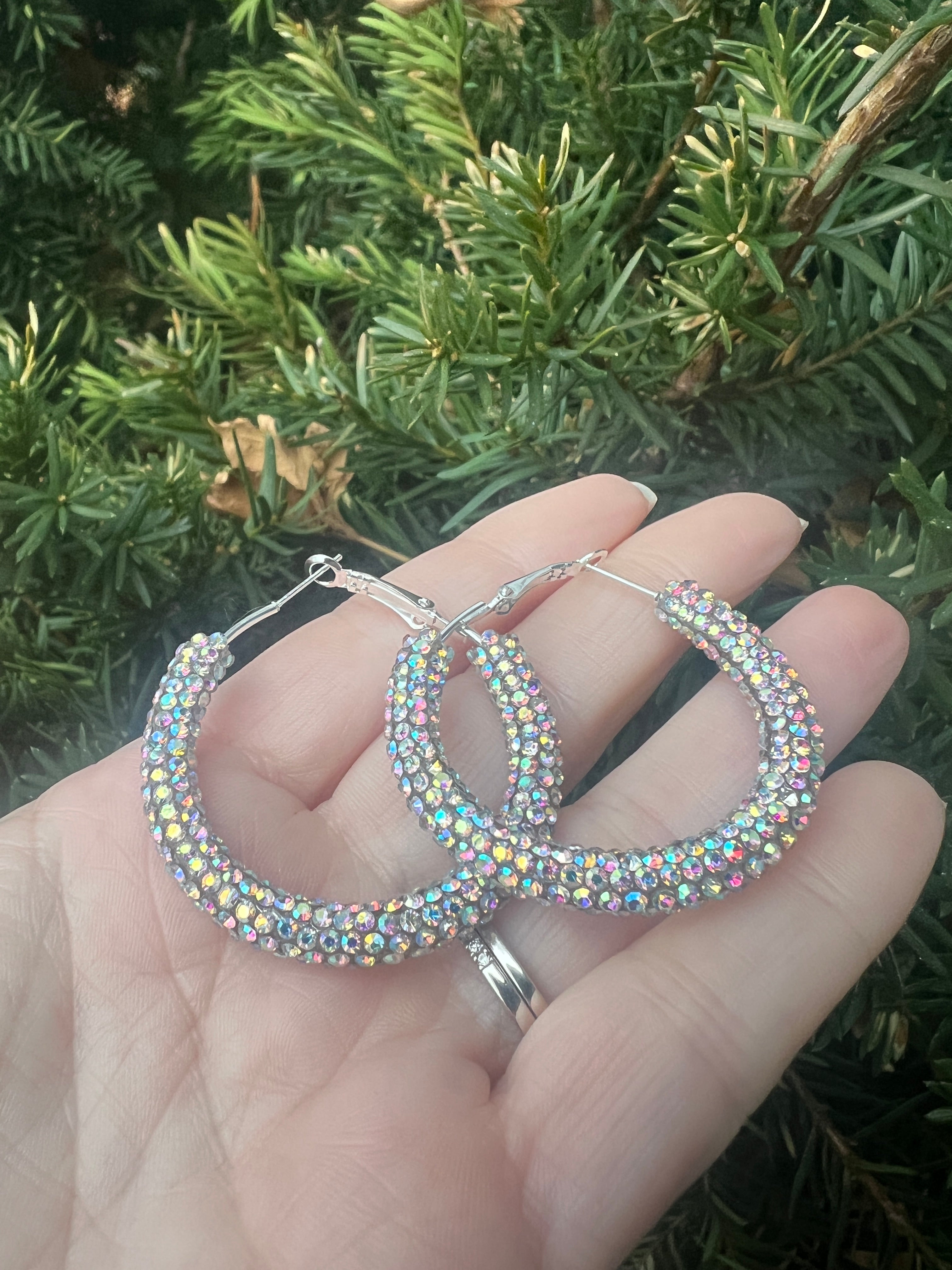 Silver Iridescent Glitter Hoop Earrings