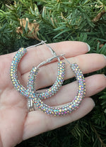 Silver Iridescent Glitter Hoop Earrings