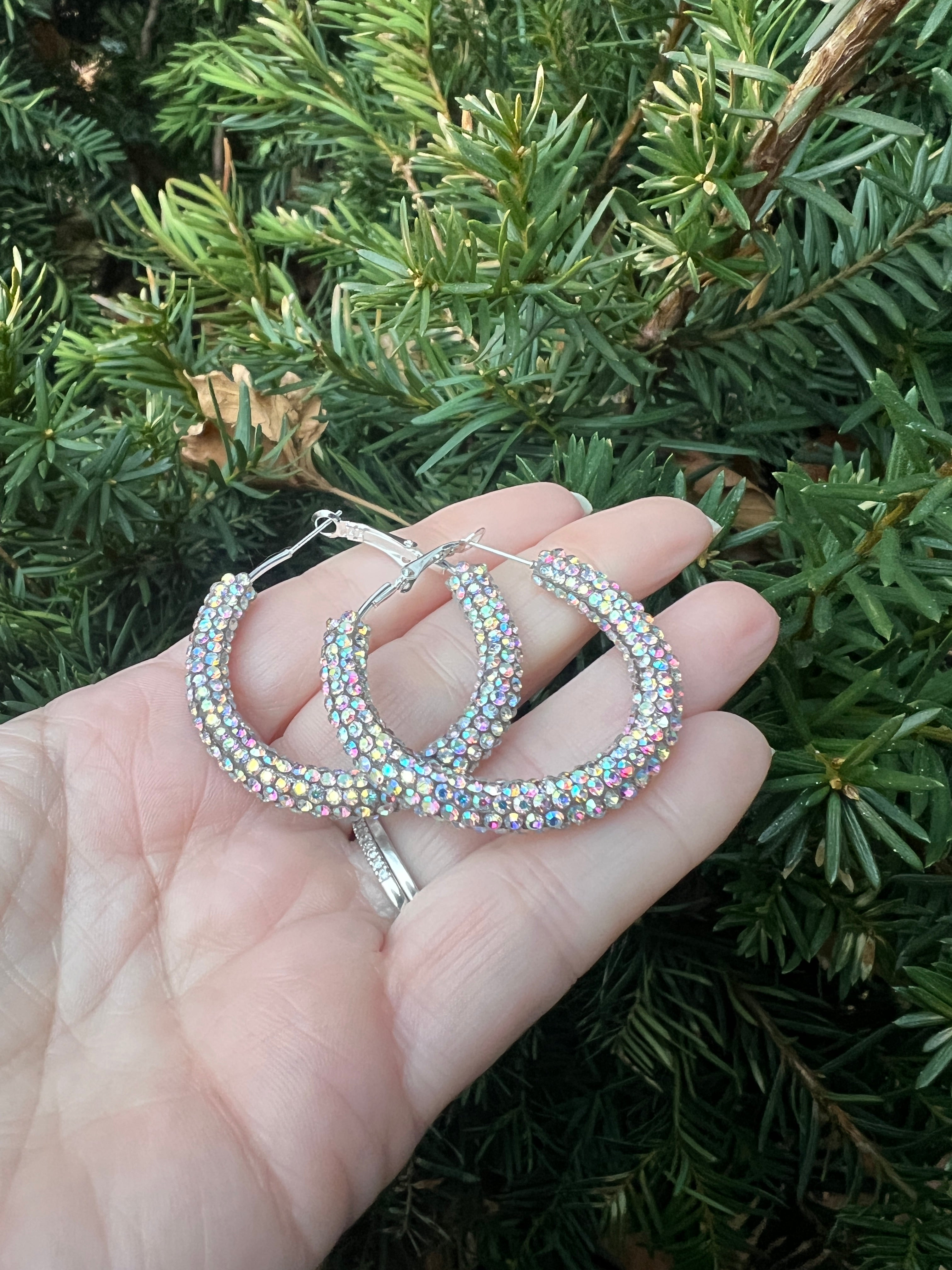 Silver Iridescent Glitter Hoop Earrings