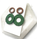 Green Rattan Wood Double Disc Earrings