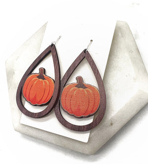 Pumpkin Wood Teardrop Earrings