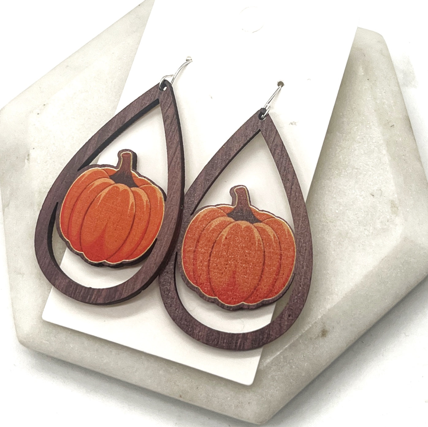 Pumpkin Wood Teardrop Earrings