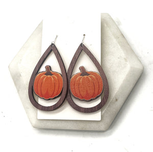 Pumpkin Wood Teardrop Earrings