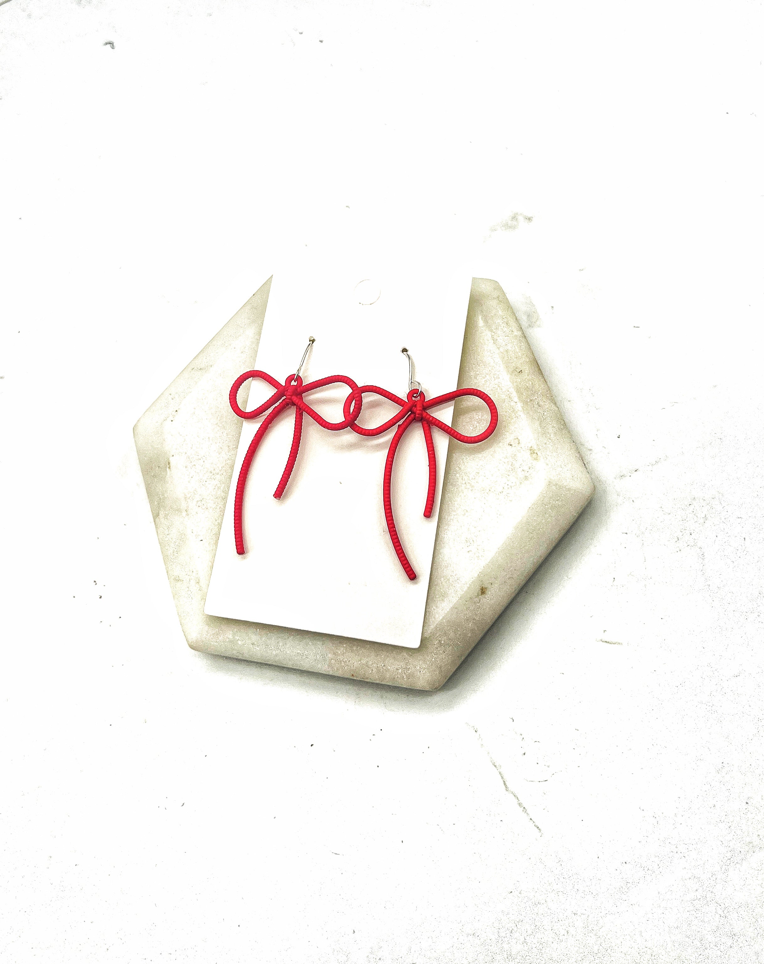 Red Metal Bow Earrings