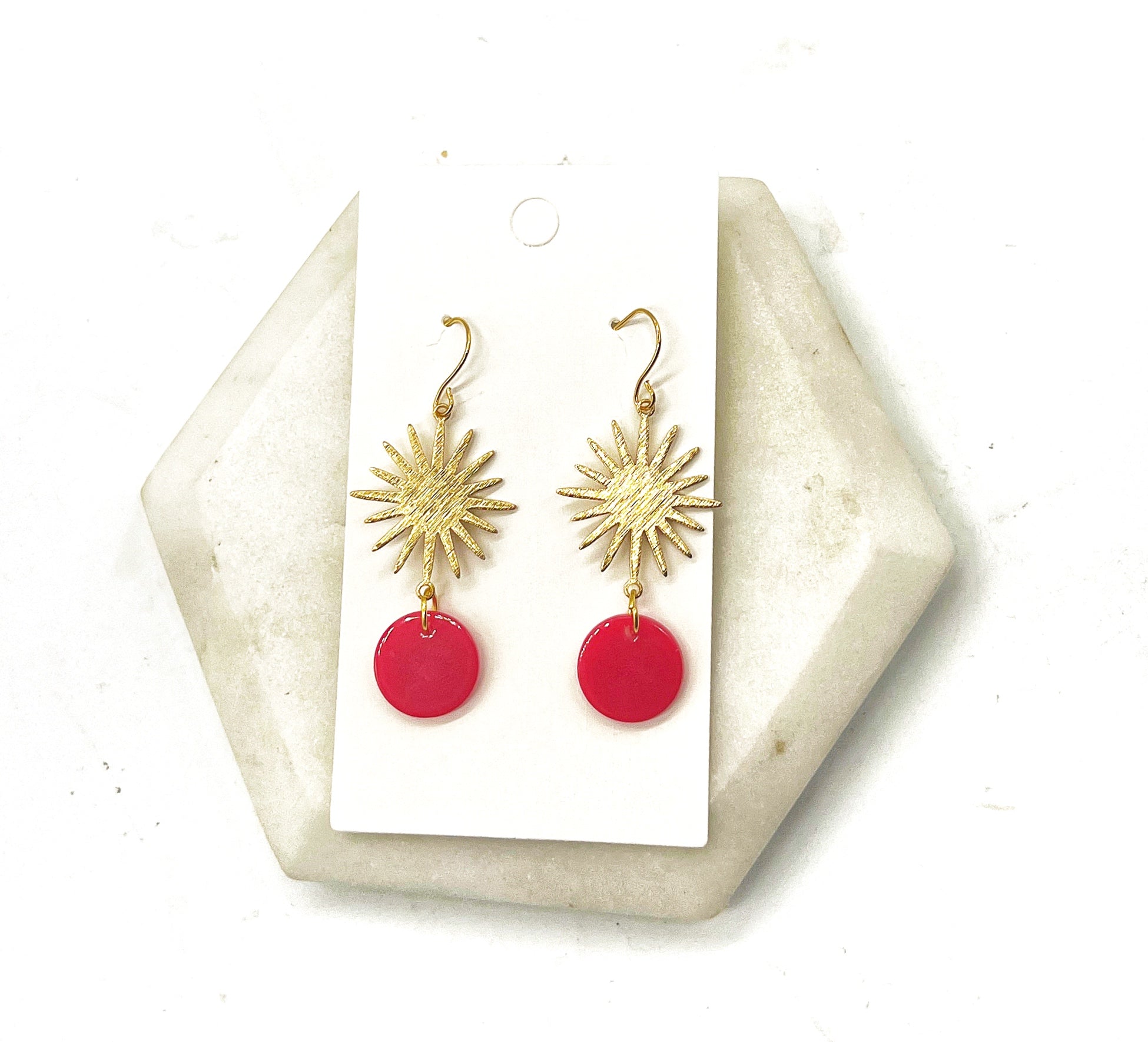Red Gold Sunburst Earrings