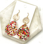 Red Gold Glitter Teardrop Acrylic Earrings