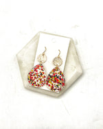Red Gold Glitter Teardrop Acrylic Earrings