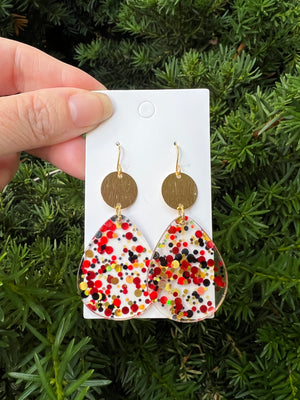 Red Gold Glitter Teardrop Acrylic Earrings