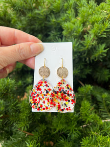 Red Gold Glitter Teardrop Acrylic Earrings