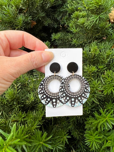 Black White Burst Acrylic Disc Earrings