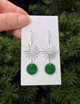 Emerald Green Silver Sunburst Earrings