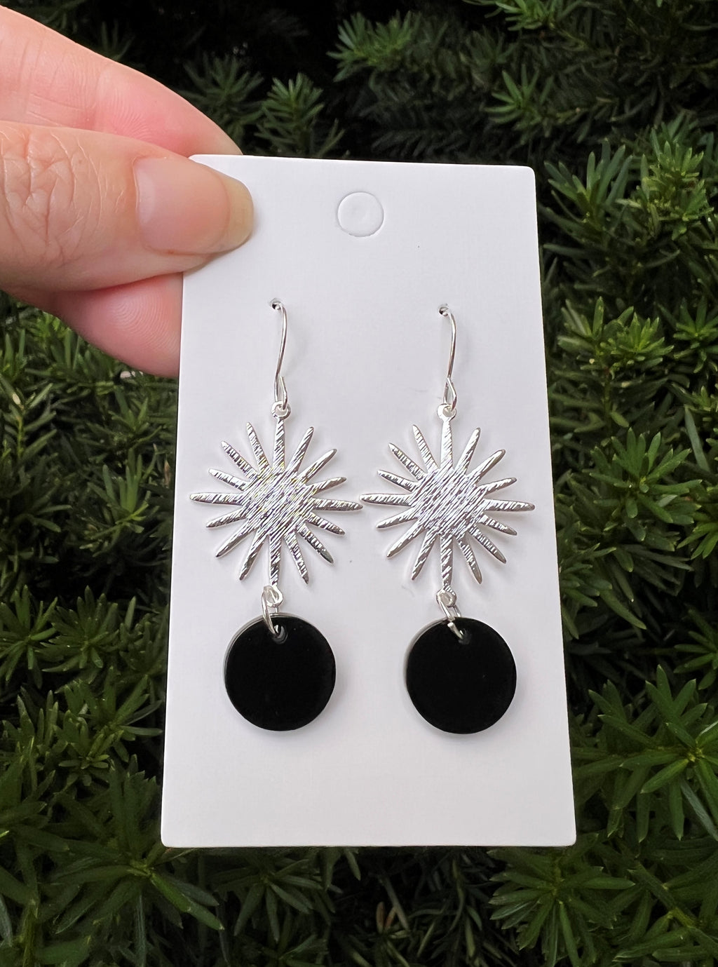 Black Silver Sunburst Earrings