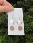 Pink Glitter Silver Sunburst Earrings