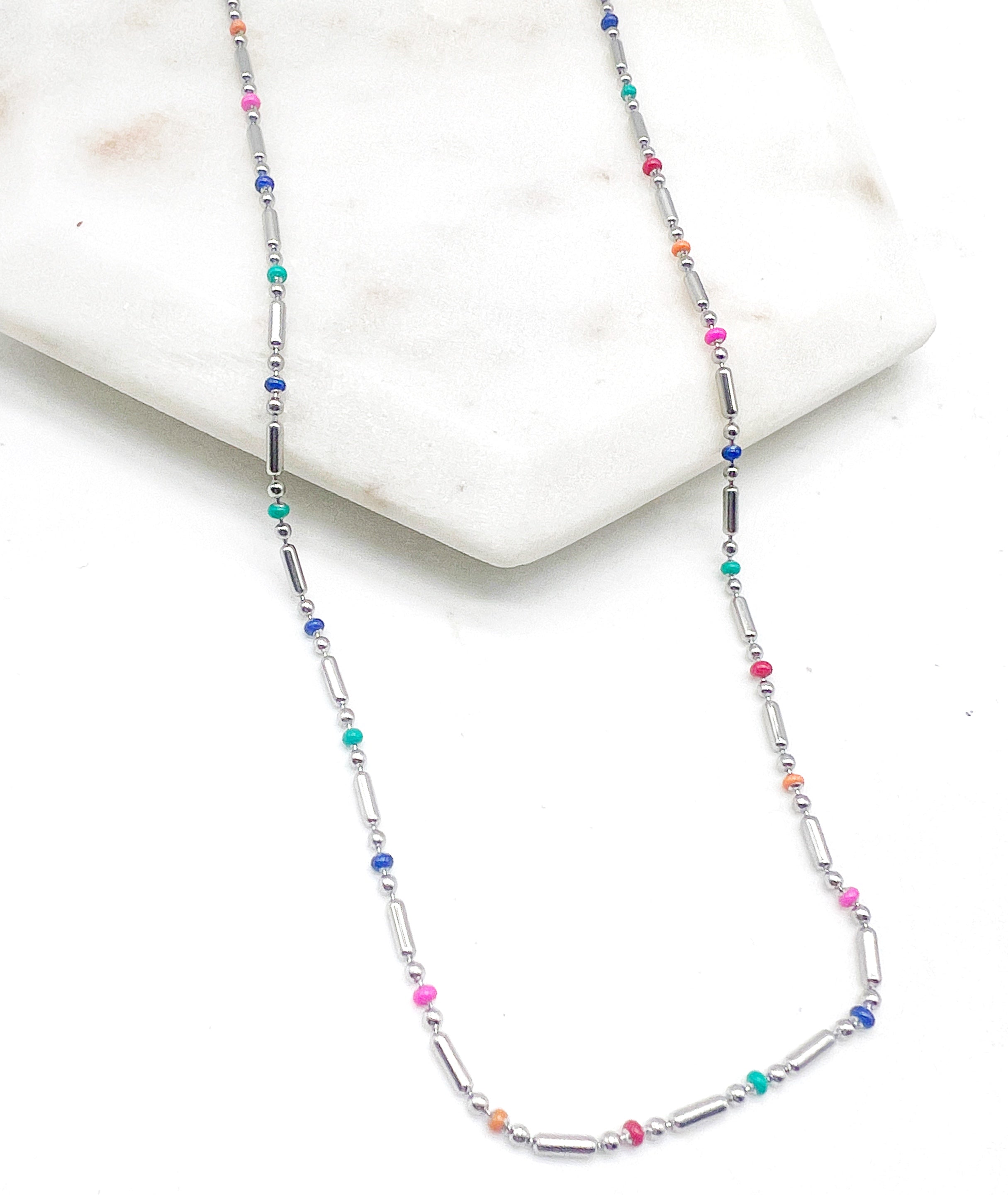 Multi-Color Steel Ball Chain Layering Necklace