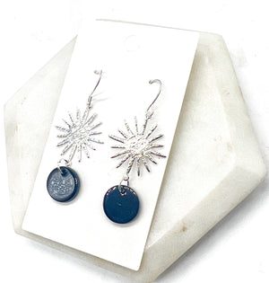 Black Silver Sunburst Earrings