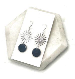 Black Silver Sunburst Earrings