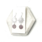 Pink Glitter Silver Sunburst Earrings