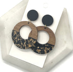 Black Gold Flake Wood Disc Earrings
