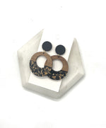 Black Gold Flake Wood Disc Earrings