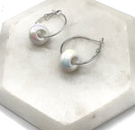 Iridescent White Bead Hoop Earrings