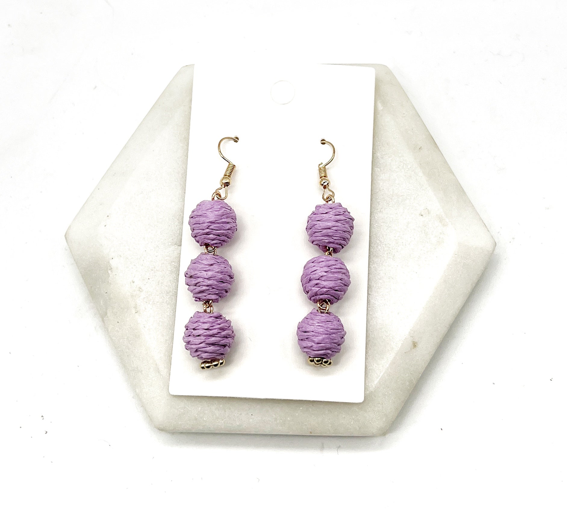Lilac Rattan Ball Trio Earrings