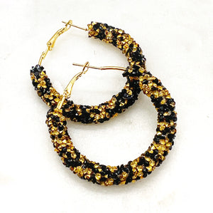 Black Gold Glitter Hoop Earrings