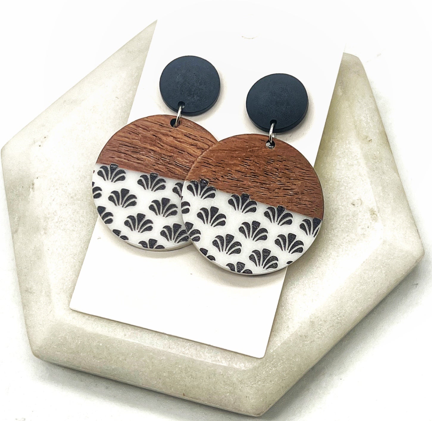 Quatrefoil Acrylic Wood Disc Earrings
