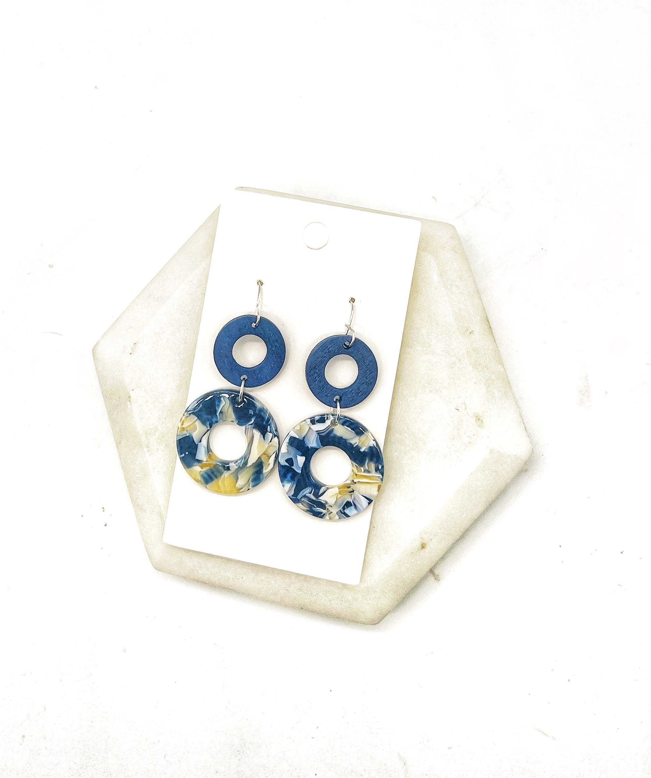 Blue Yellow Double Disc Earrings