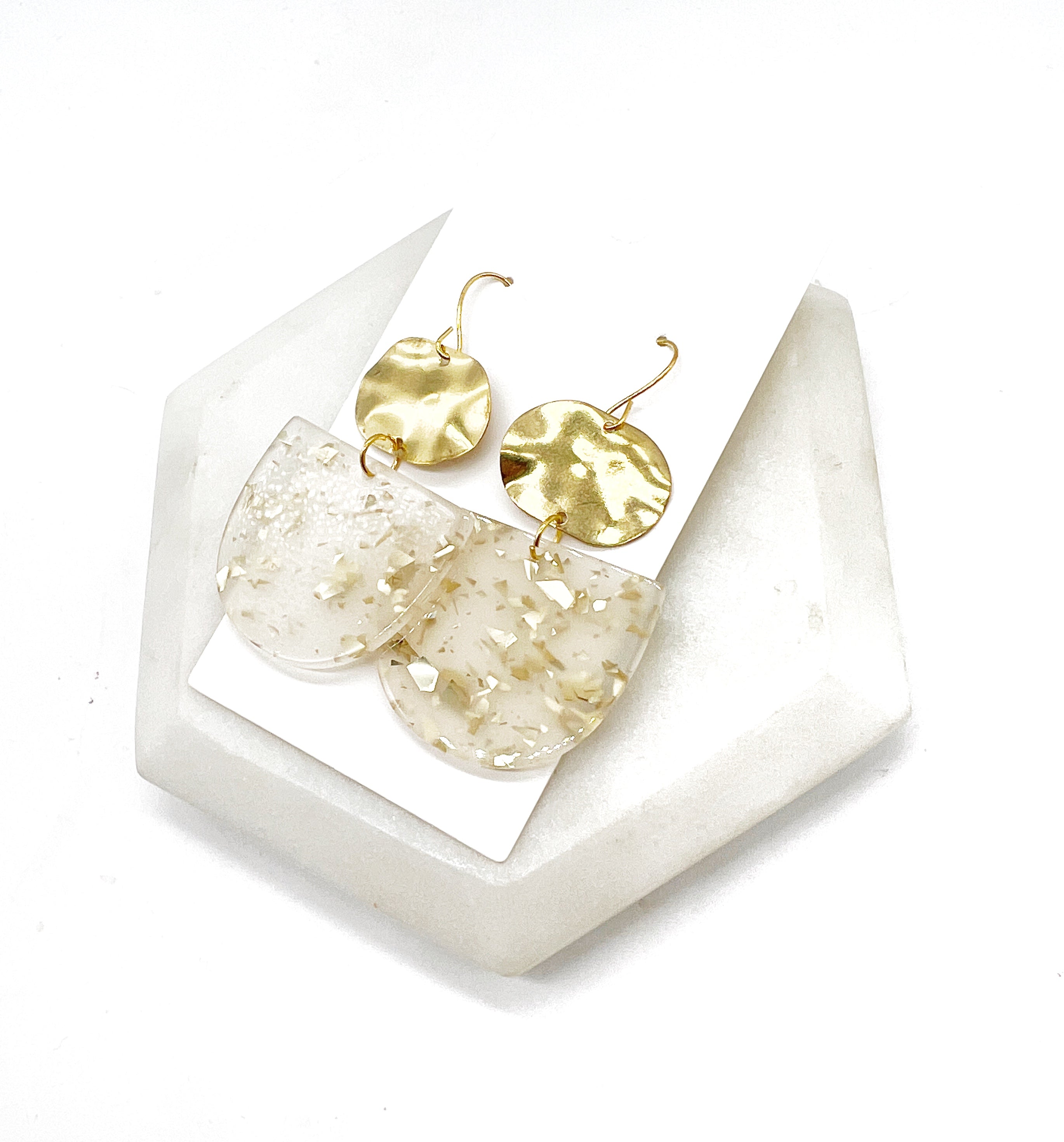 Gold Flake Deco Metal Acrylic Earrings
