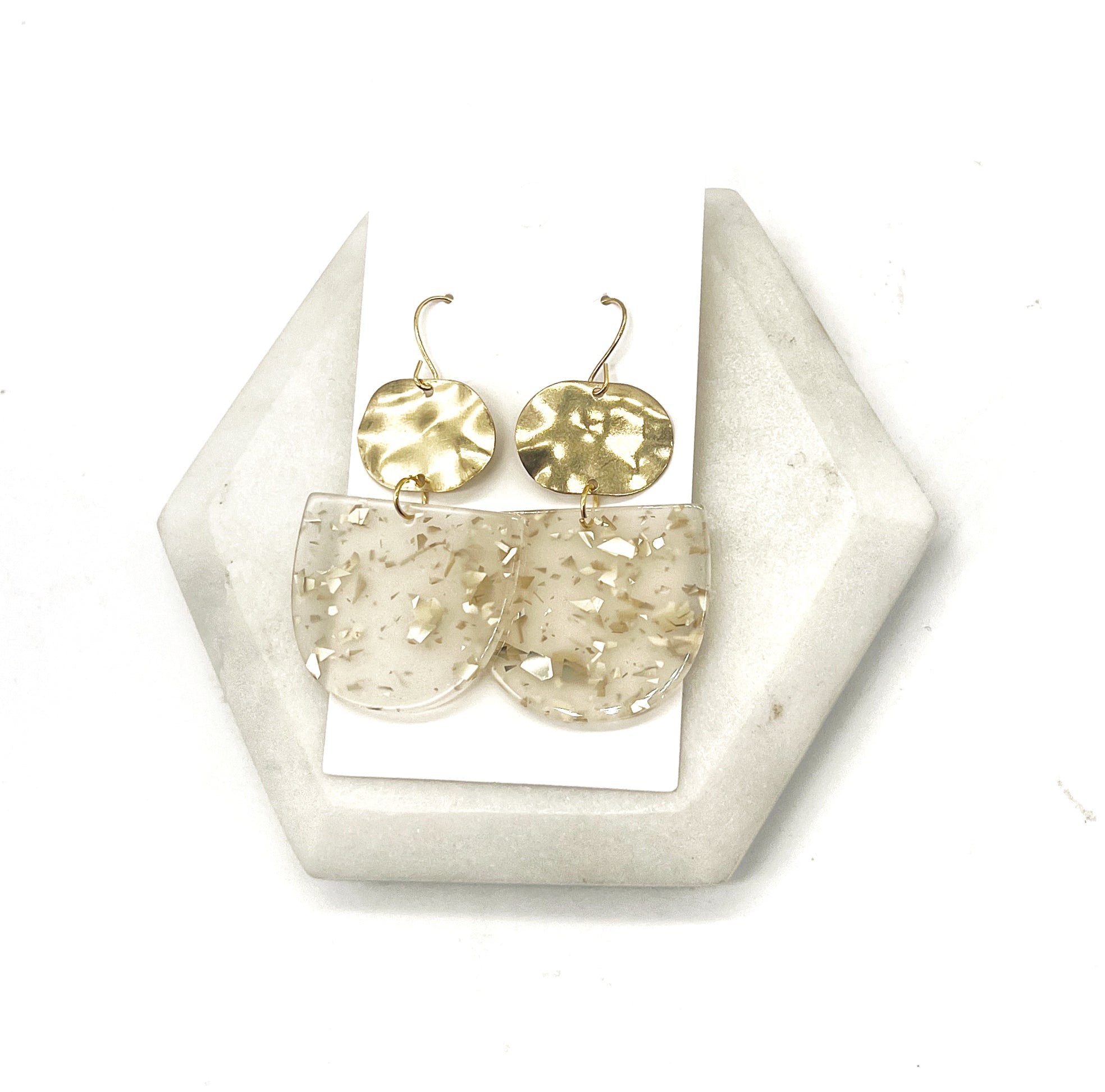Gold Flake Deco Metal Acrylic Earrings